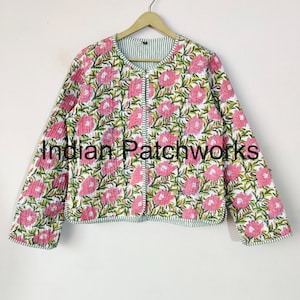Floral Block Print Quilted Jacket: Handmade Indian Kimono Coat