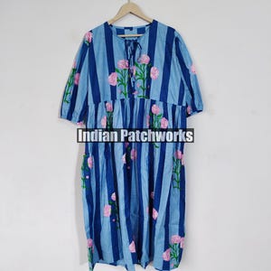 Indian Handmade Tunic Dress, Floral Print Women Top Long Dress, Organic Cotton Women Wear Dress, Party Wear Light Weight Comfort Midi Dress