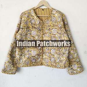 Cotton Women&#39;s Quilted Jacket Block Printed Boho Style Quilted Handmade Jackets, Coat Holidays Gifts Button Closer Jacket for Women Gifts