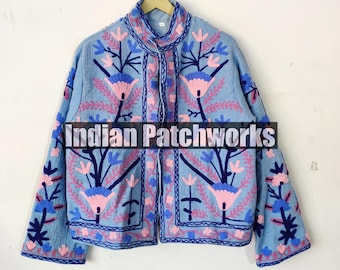Suzani Embroidery Handmade Jacket, Cotton Suzani Jacket, Winter Wear Jacket Coat, Womens Coat, TNT Fabric Suzani Jacket, Robe, Gift For Her,