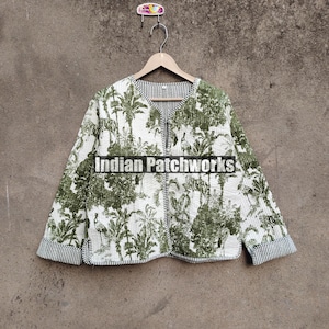 New Printed Jacket, Cotton Quilted Handmade Cotton Floral Jacket Reversible Strip Quilted Cotton Jacket Party Wear Gift For Women&#39;s