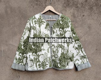 New Printed Jacket, Cotton Quilted Handmade Cotton Floral Jacket Reversible Strip Quilted Cotton Jacket Party Wear Gift For Women's