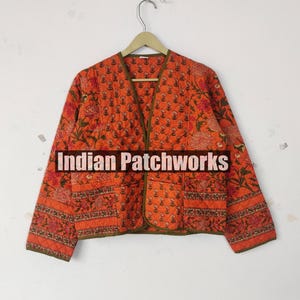 Block Print Cotton Quilted Jacket: Indian Handmade Kantha Patchwork