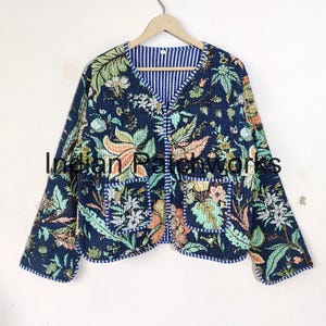 New Block Print Jacket, Cotton Quilted Handmade Cotton Beautiful Floral Jacket Reversible Quilted Cotton Jacket Party Wear Gift For Women&#39;s