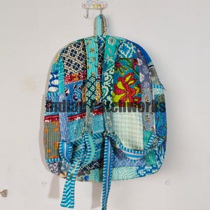 Cotton Quilt Patchwork Backpack Cotton Indian Laptop Bag Hand Bohemian Hippie Tote Backpack patch work tote bag reversible Turquoise bag
