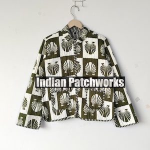 New Printed Jacket, Cotton Quilted Handmade Cotton Floral Jacket Reversible Strip Cotton Hand Block Jacket Party Wear Gift For Women&#39;s,