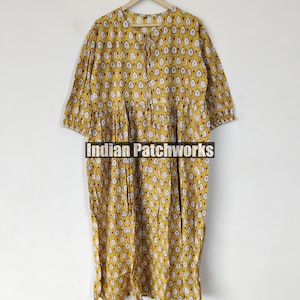 Block Print Cotton Midi Dress: Bohemian Deep Neck Summer Dress