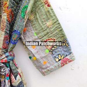 Cotton Patchwork Kantha Kimono Hand Embroidery Khambadia Kimono Jacket| Patchwork Cotton Kimono | Kimono Jacket | Unisex Kantha HouseRobe image 5