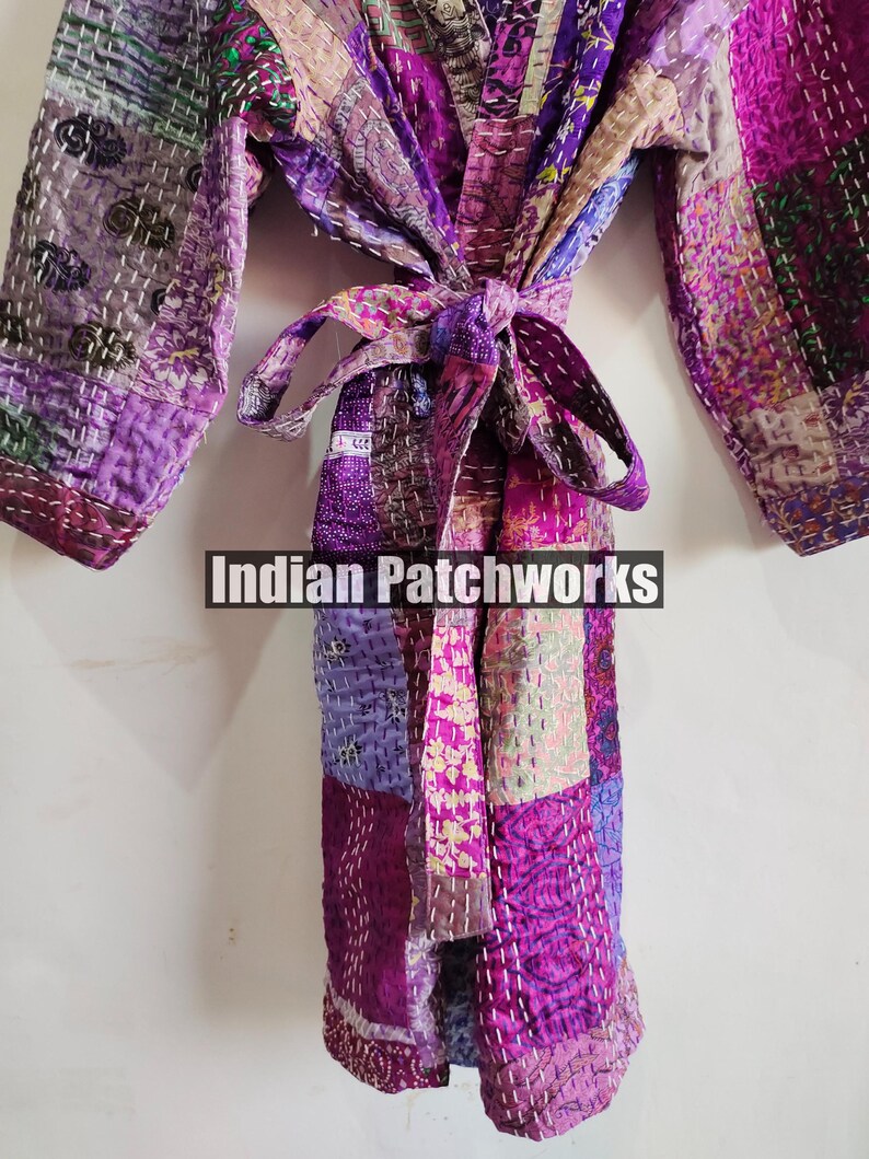 Kantha Robe Handmade Silk Kantha Kimono Robe: Patchwork Long Jacket - Etsy