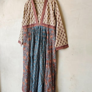 Brown Floral Hand Block Printed Cotton Kurta – Women’s Indian Tunic Dress