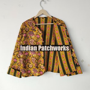 New Printed Jacket, Cotton Quilted Handmade Cotton Floral Jacket Reversible Strip Cotton Hand Block Jacket Party Wear Gift For Women&#39;s,