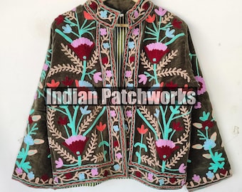 Suzani Velvet Jacket, Handmade Suzani Embroidery Jacket, Winter Wear Jacket Coat, Womens Coat, TNT Fabric Suzani Jacket, Robe, Gift For Her,