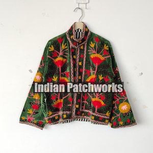 Hand Embroidered Velvet Suzani Jacket: Ethnic Floral Short Coat