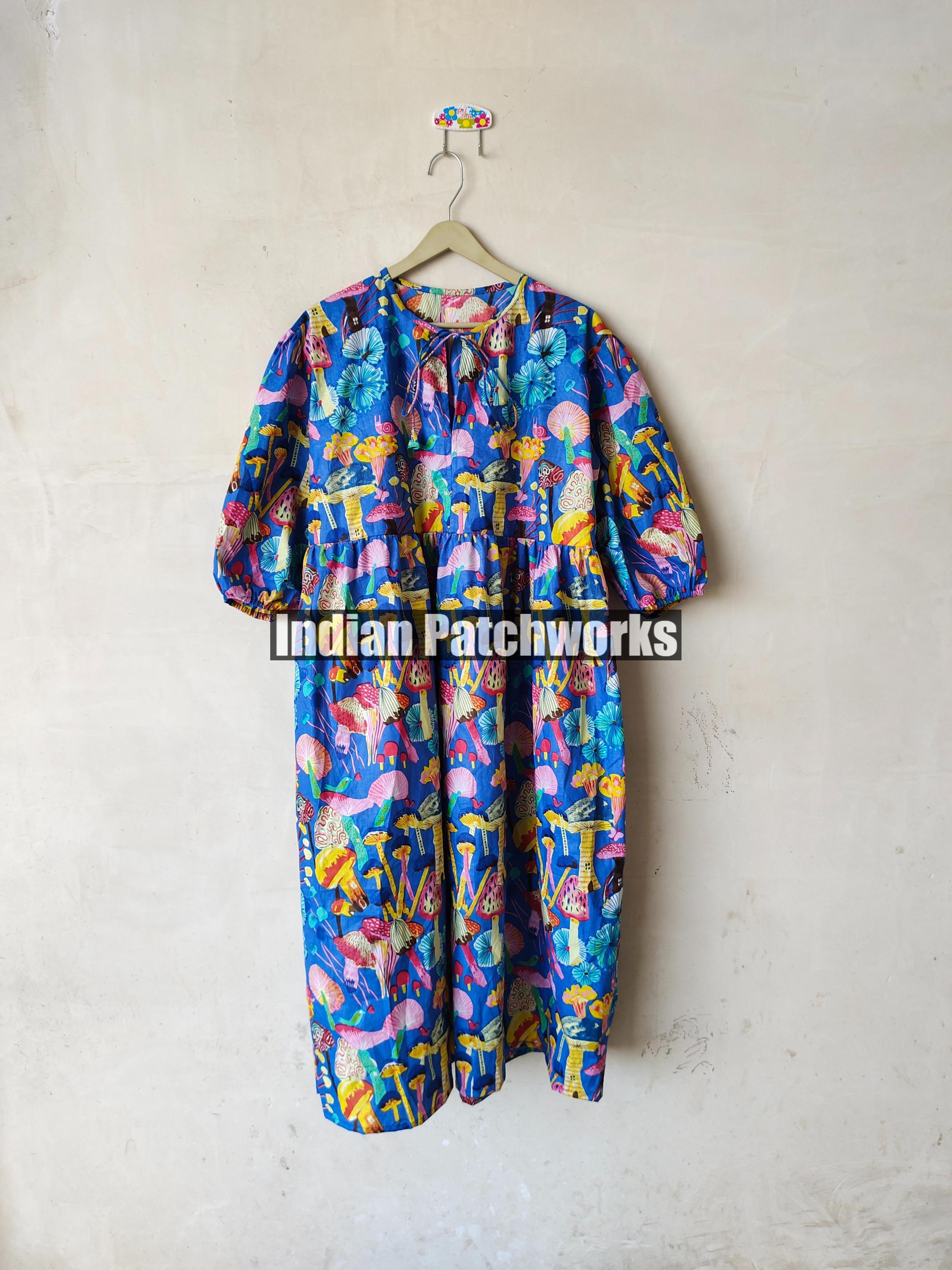 Cotton Midi Dress, Block Print Indian Dress Handmade Summer Dress