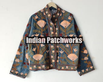 Suzani Velvet Jacket, Handmade Suzani Embroidery Jacket, Winter Wear Jacket Coat, Womens Coat, TNT Fabric Suzani Jacket, Robe, Gift For Her