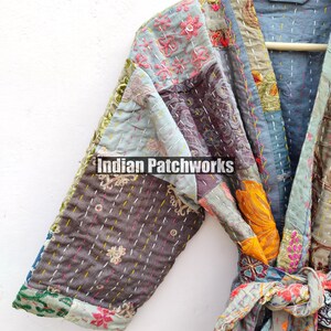 Cotton Patchwork Kantha Kimono Hand Embroidery Khambadia Kimono Jacket| Patchwork Cotton Kimono | Kimono Jacket | Unisex Kantha HouseRobe image 4