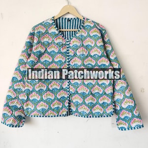 Quilted Jacket Short kimono Women Wear New Style Block Print Flower Coat Indian Hand Block Print Fabric Cotton Quilted Handblock Jacket
