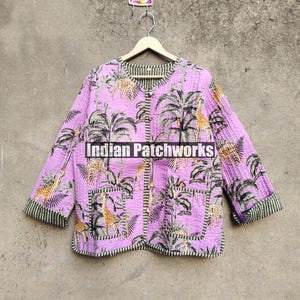 Cotton Women&#39;s Quilted Jacket Block Printed Boho Style Quilted Handmade Jackets, Coat Holidays Gifts Button Closer Jacket for Women Gifts