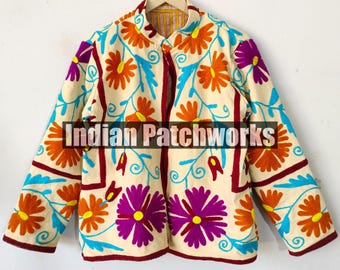 Suzani Embroidery Short Jacket TNT Fabric Suzani Jacket Robe, Gift For Her, Handmade Suzani Embroidery Jacket, Winter Wear Jacket Coat
