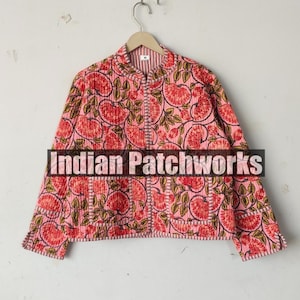 Stylish Party Wear Quilted Handmade Jacket, Strip Piping Quilted Kantha Jacket Indian Short Block Print Reversible Cotton Quilted Jacket,
