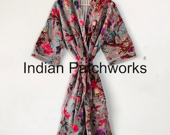 Floral Print Cotton Velvet Kimono Robe: Bridal Party Gift