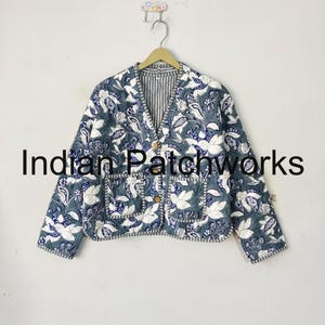Cotton Quilted Handmade Cotton Floral Jacket New Printed Jacket, Reversible Strip Quilted Cotton Jacket Party Wear Gift For Women&#39;s