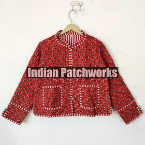 Hand Block Print Indian Fabric Quilted Jacket Short Jacket Women Wear New Style Pink Women Clothing Cotton Short Jacket Party Wear Robe