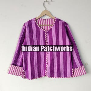 Reversible Block Print Cotton Jacket: Handmade Quilted Floral Coat