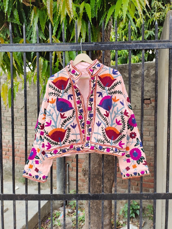 Embroidery Cotton Suzani TNT Jacket, Bohemian Style Coat, Unisex Short Embroidered Jacket, Ethnic Suzani TNT Fabric Women,s Coat,