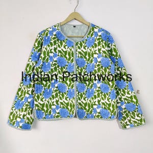New Printed Jacket, Cotton Quilted Handmade Cotton Floral Jacket Reversible Strip Quilted Cotton Jacket Party Wear Gift For Women&#39;s