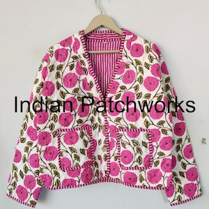 Indian Handmade Short Boho Women&#39;s Jacket Coat Unique gifts Vintage floral soft durable jacket for women Block Printed Cotton quilted Jacket