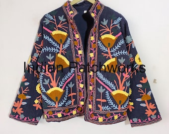 Giacca corta Suzani, giacca ricamata Suzani fatta a mano, cappotto invernale, cappotto da donna, giacca Suzani in tessuto TNT, vestaglia, regalo per lei,