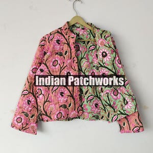 Reversible Block Print Cotton Quilted Jacket: Handmade Floral Patchwork