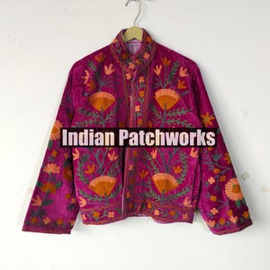 Handmade Velvet Suzani Jacket: Embroidered Bohemian Bomber Coat