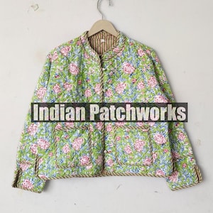Wendejacke aus gesteppter handgefertigter Baumwolljacke, gesteppte Kantha-Jacke mit Streifen-Paspeln stilvolle Partykleidung indische kurze Baumwolljacke mit Blockprint,