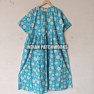 Cotton Block Print Dress: Bohemian Deep Neck Midi Mini Summer Dress