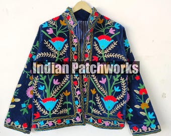 Suzani Embroidery Handmade Jacket, Velvet Suzani Jacket, Winter Wear Jacket Coat, Womens Coat, TNT Fabric Suzani Jacket, Robe, Gift For Her,