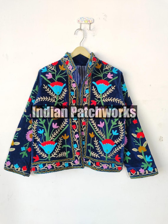 Suzani Embroidery Handmade Jacket, Velvet Suzani Jacket, Winter Wear Jacket Coat, Womens Coat, TNT Fabric Suzani Jacket, Robe, Gift For Her,