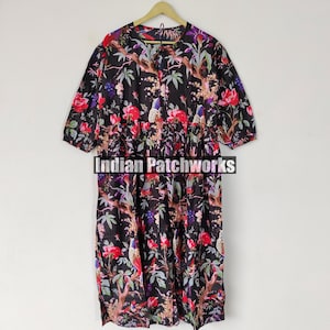 Robe midi en coton imprimé blocs de main : voile de coton biologique floral