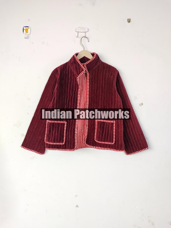 Velvet Cotton Indian Jacket Women Wear Designer Handmade Coat Reversible Short Girl Wear Quilted Stylish Party Wear Jacket With two Pockets