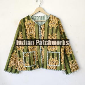 Reversible Tiger Print Cotton Quilted Jacket: Handmade Indian Robe