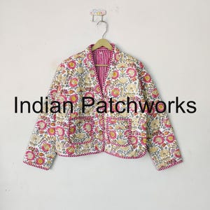 Cotton Floral New Printed Jacket, Cotton Quilted Handmade Jacket Reversible Strip Quilted Cotton Jacket Party Wear Gift For Women&#39;s