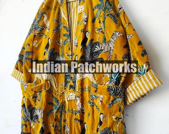 Jungle Print Velvet Kimono Robes, Morning Tea Velvet Coat, Bridesmaid Kimono Robe, Women Wear Cotton Velvet robe, Velvet Jacket, Women robe