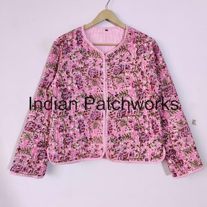Indian Handmade Short Boho Women&#39;s Jacket Coat Unique gifts Vintage floral Soft Durable Jacket for Women Block Printed Cotton Quilted Jacket
