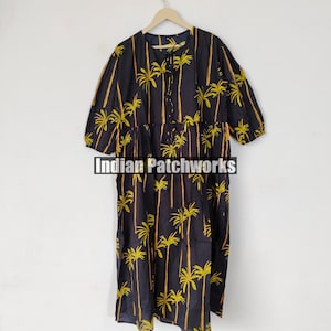 Flower Hand Block Print Midi Dress, Women Dress Long , Dress Beach Cover up, Indian Handmade Floral Cotton Dress Art Party Wear