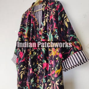Jungle Print Velvet Kimono Robe: Cotton Lined, Bohemian Jacket