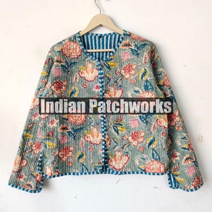New Printed Jacket, Cotton Quilted Handmade Cotton Floral Jacket Reversible Strip Cotton Hand Block Jacket Party Wear Gift For Women&#39;s,