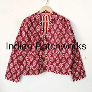 Hand Block Printed Cotton Quilted Jacket: Indian Floral Kimono