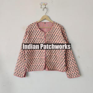 Handmade Cotton Reversible Jacket, Strip Piping Quilted Jacket Robe, Block Print Reversible Jacket, Cotton Jacket Party Wear Gift For Her
