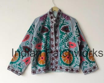 Handmade Bohemian Velvet Suzani Short Jacket |Embroidered Ethnic Bomber Coat | Handmade Uzbek Coat | Statement Vintage Style Jacket |